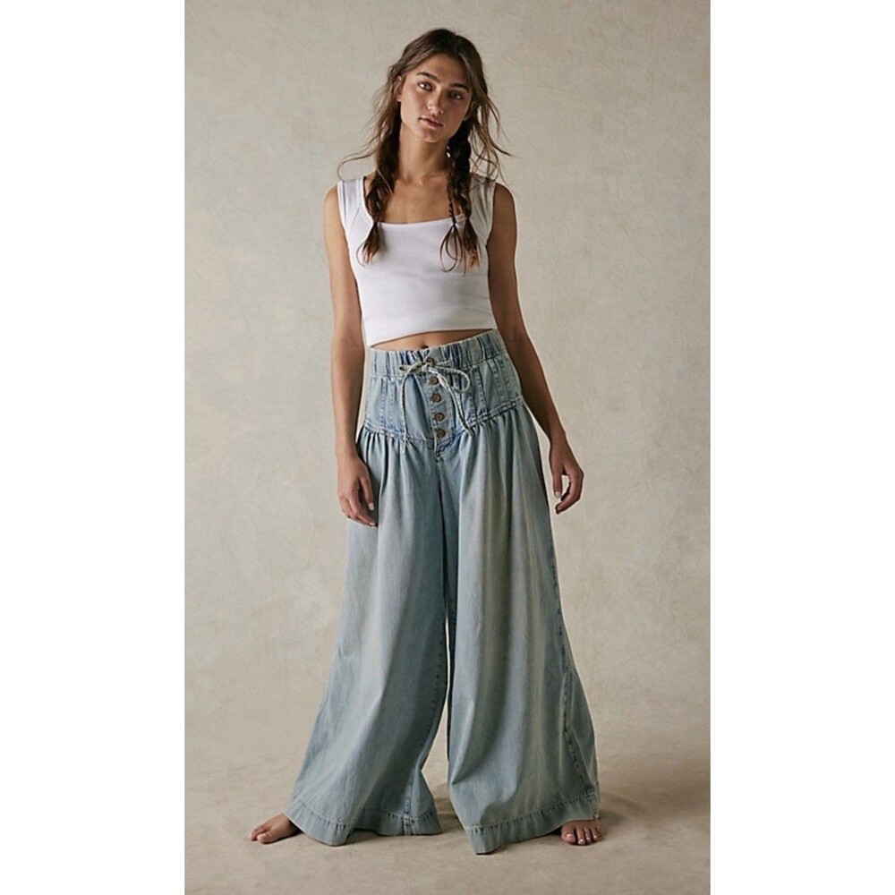 We The Free People Free Jeans Pants Blue Pull On Forget Me Knot Boho Preppy XL